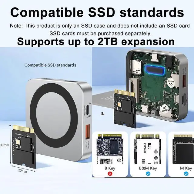 Alt view image 5 of 7 - Uperfect 8-in-1 Magnetic USB-C Hub, 4K@60Hz HDMI, 100W PD Charging, 10Gbps USB-C, SD/TF Card Readers, 3.5mm Audio Compatible with MacBook, iPad Pro, and iPhone