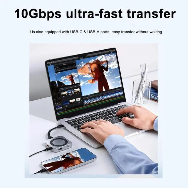 Alt view image 2 of 7 - Uperfect 8-in-1 Magnetic USB-C Hub, 4K@60Hz HDMI, 100W PD Charging, 10Gbps USB-C, SD/TF Card Readers, 3.5mm Audio Compatible with MacBook, iPad Pro, and iPhone