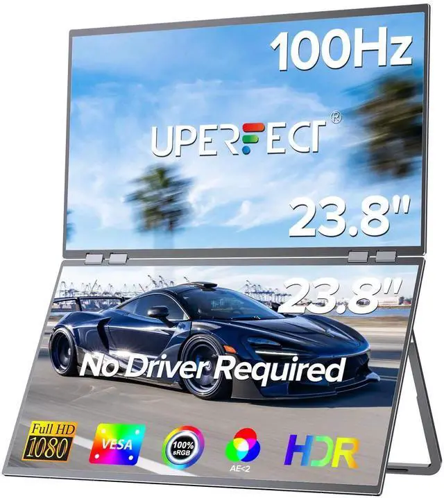 Main image of UPERFECT Delta 23.8" 100Hz Dual Monitor Portable Screen Extender with 1080P HDR, 360° Folding, VESA Mount for Laptop, PC, Phone, Game Console (No Driver Needed)