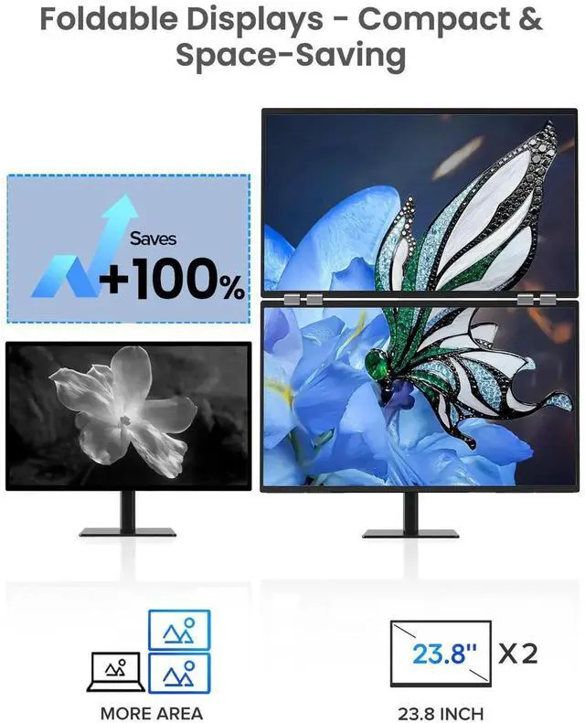 Alt view image 2 of 7 - UPERFECT Delta 23.8" 100Hz Dual Monitor Portable Screen Extender with 1080P HDR, 360° Folding, VESA Mount for Laptop, PC, Phone, Game Console (No Driver Needed)