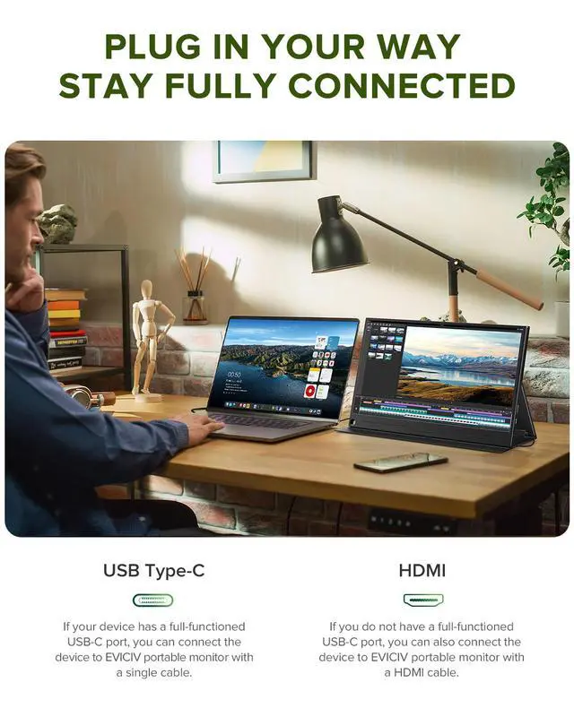 Alt view image 5 of 7 - UPERFECT 14" 4K Portable Monitor, 3840×2160 UHD IPS Display, 60Hz AMD FreeSync, HDR, 400 cd/m², 100% sRGB, USB-C, Lightweight Travel Gaming Monitor for Laptop