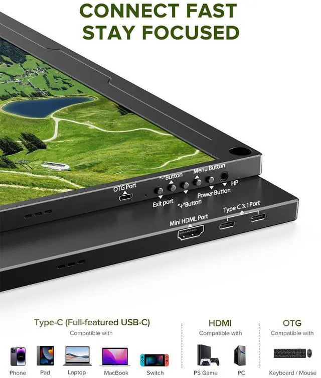Alt view image 7 of 7 - UPERFECT 14" 4K Portable Monitor, 3840×2160 UHD IPS Display, 60Hz AMD FreeSync, HDR, 400 cd/m², 100% sRGB, USB-C, Lightweight Travel Gaming Monitor for Laptop
