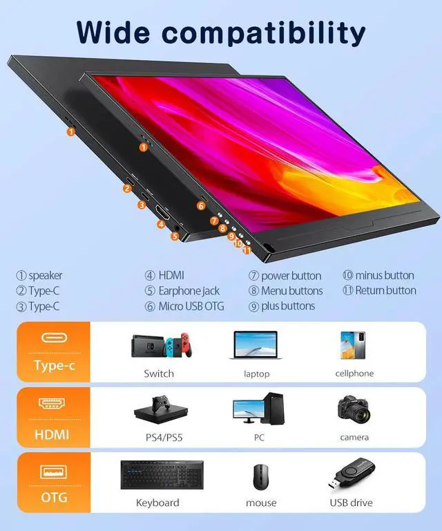 Alt view image 7 of 7 - UPERFECT 16 Inch 2K QHD Portable Monitor 2560x1600 IPS USB-C HDMI HDR Travel Display with VESA Mount, 10-Bit 400 Nits 1500:1 Contrast, Second Screen for Laptop PC Mac Phone Switch PS4