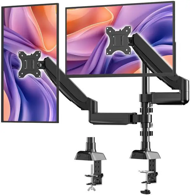 Alt view image 2 of 7 - UPERFECT Dual - Arm Pneumatic Monitor Mount - VESA Compatible, 360° Rotation, for 13"-32" Displays, 2 - 9KG Load Black Dual Monitor Desk Mount Adjustable Stand, Fits Screens up to 32"