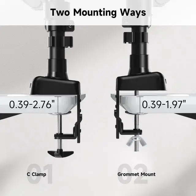 Alt view image 7 of 7 - UPERFECT Dual - Arm Pneumatic Monitor Mount - VESA Compatible, 360° Rotation, for 13"-32" Displays, 2 - 9KG Load Black Dual Monitor Desk Mount Adjustable Stand, Fits Screens up to 32"