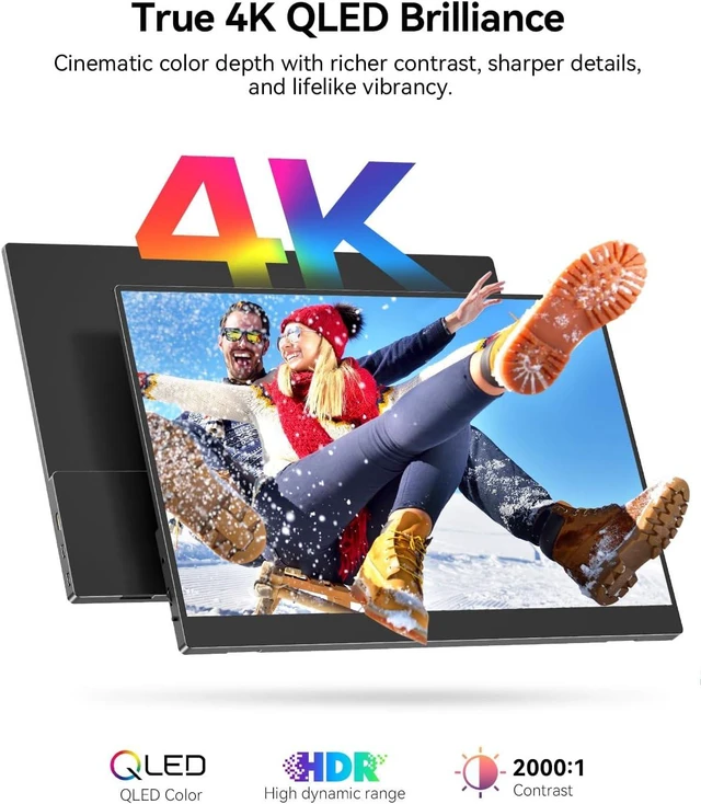 Alt view image 3 of 7 - UPERFECT 16" 4K QLED Gaming Portable Touchscreen Monitor, 3840x2400 120Hz 0.1ms FreeSync, 145% sRGB 600 Nits HDR, 2000:1, 16:10, USB-C/Mini HDMI, VESA 75x75mm