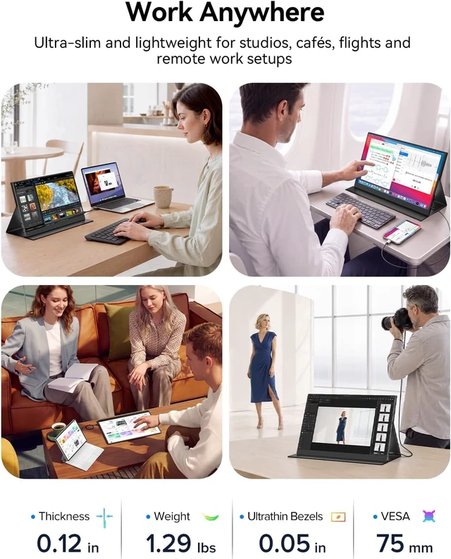 Alt view image 7 of 7 - UPERFECT 16" 4K QLED Gaming Portable Touchscreen Monitor, 3840x2400 120Hz 0.1ms FreeSync, 145% sRGB 600 Nits HDR, 2000:1, 16:10, USB-C/Mini HDMI, VESA 75x75mm