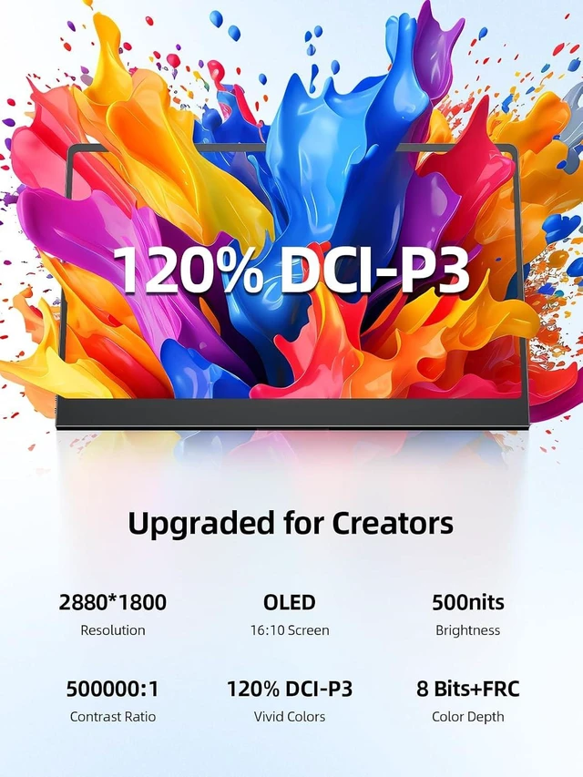 Alt view image 4 of 7 - UPERFECT GR14BU 14" OLED Touchscreen Portable Monitor, 3K 2880x1800 120Hz, 0.1ms, 500 Nits, 120% DCI-P3, 500000:1, USB-C/HDMI, Ultra-Slim Metal for Laptop Mini PC Phone Game Consoles