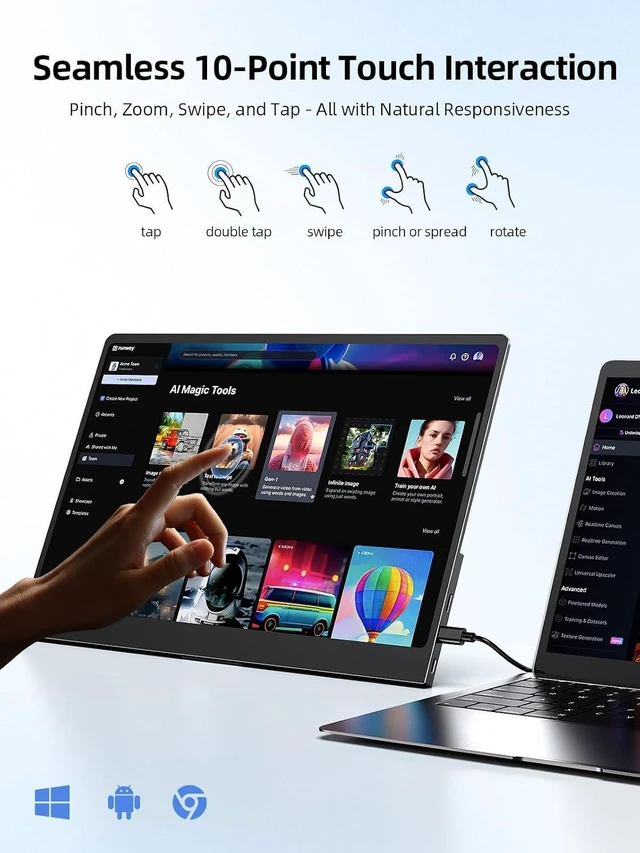 Alt view image 6 of 7 - UPERFECT GR14BU 14" OLED Touchscreen Portable Monitor, 3K 2880x1800 120Hz, 0.1ms, 500 Nits, 120% DCI-P3, 500000:1, USB-C/HDMI, Ultra-Slim Metal for Laptop Mini PC Phone Game Consoles