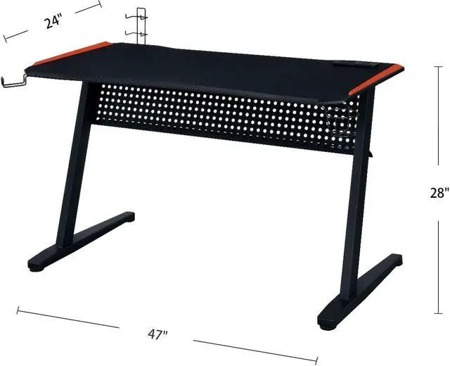 Alt view image 7 of 7 - Gaming Table w/USB Port, Black & Red Finish