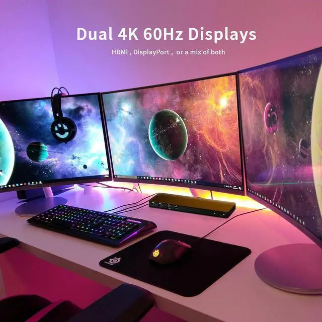 Alt view image 2 of 5 - Maxtek USB 3.1 Gen 2 Dual 4K Universal Docking Station w/PD, USB-A, USB-C, HDMI, DisplayPort, Gigabit Ethernet, Audio in/Out, Kensington Lock (MX-DS-U3901)