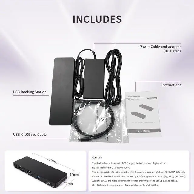 Alt view image 5 of 5 - Maxtek USB 3.1 Gen 2 Dual 4K Universal Docking Station w/PD, USB-A, USB-C, HDMI, DisplayPort, Gigabit Ethernet, Audio in/Out, Kensington Lock (MX-DS-U3901)