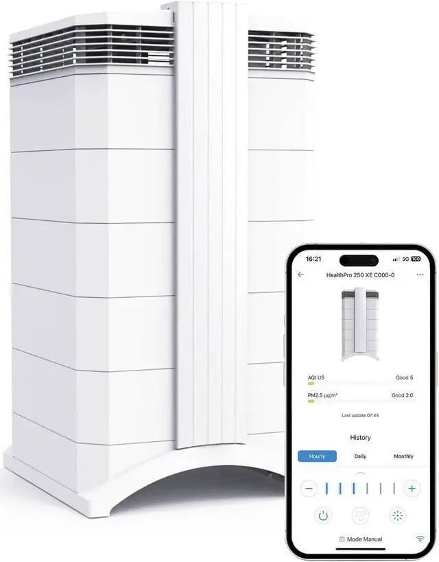 Main image of IQAir HealthPro Plus XE Air Purifier - Smart HyperHEPA Filtration for Large Rooms up to 1125 sq ft - Viruses, Allergens, Smoke, Mold, Dust, Pet Dander, Swiss Made, WiFi Enabled