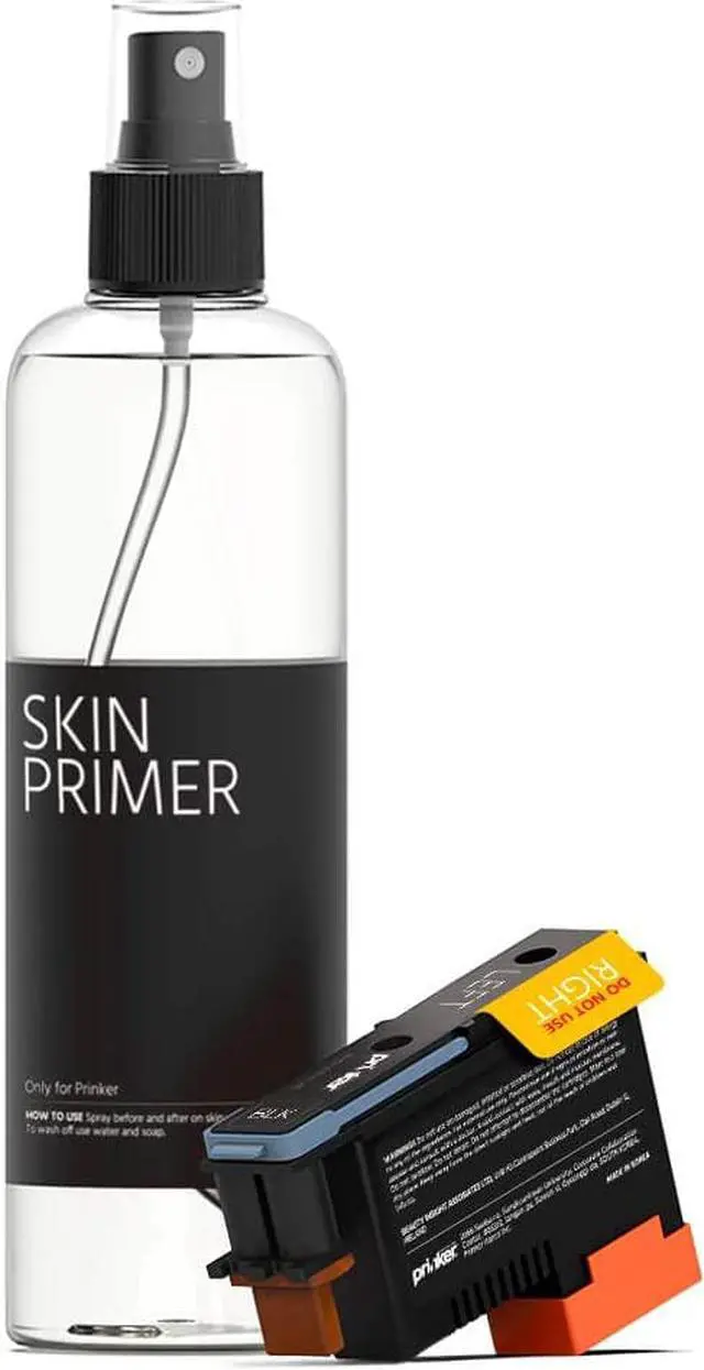 Main image of Prinker S Temporary Tattoo Black Ink Refill Set with Premium Cosmetic Black Ink Cartridge and Skin Primer - Compatible with Prinker S device