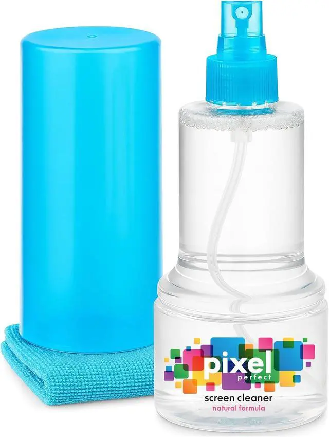 Main image of Pixel Perfect Screen Cleaner Kit 10oz, Natural Plant-Based Formula with 12"x12" Microfiber Towel, Safe for TVs, Laptops, Monitors, Phones, Tablets, Alcohol-Free, All-in-One Cleaning Solution