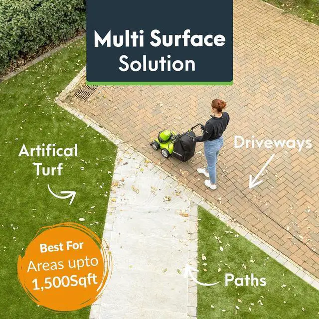 Alt view image 3 of 6 - GreenSweep Vac & Blow Compact 3-in-1 Vacuum, Blower & Mulcher for Small Yards, Artificial Lawns, Grass, Patios & Driveways, Up to 1,500 Sq Ft, 45L Collection Bag