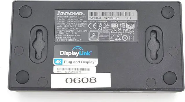 Alt view image 5 of 7 - LENOVO THINKPAD USB 3.0 ULTRA DOCK DK1523 03X7131 40A8 DOCKING STATION W/EXTRAS