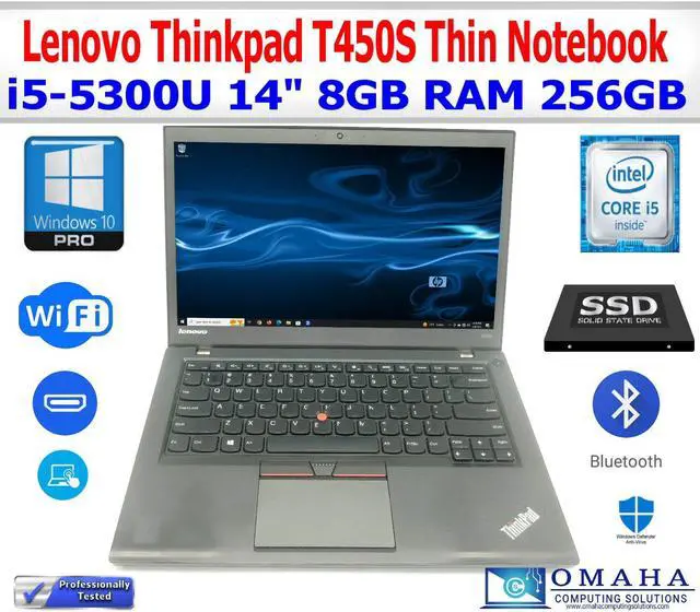 Main image of LENOVO THINKPAD T450S i5-5300U 2.30GHZ 14" 8GB RAM 256GB SSD WIN10 PRO WIFI/BT