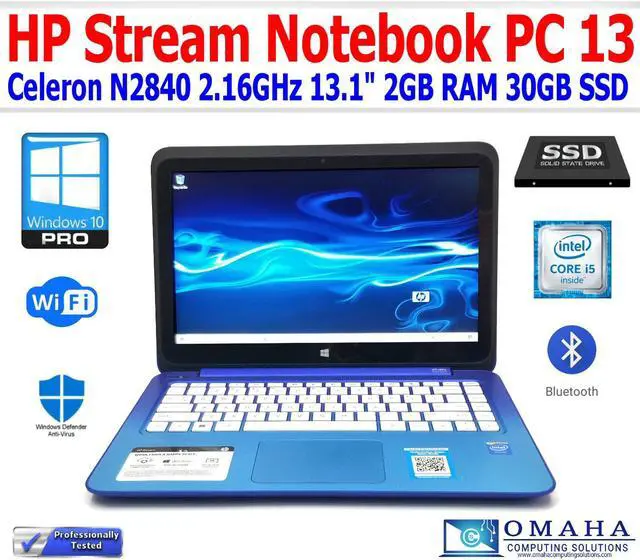 Main image of HP STREAM NOTEBOOK PC 13 CELERON N2840 2.16GHz 2GB RAM 30GB SSD 13.1" WIN10P EXTRAS TOUCHSCREEN BLUE