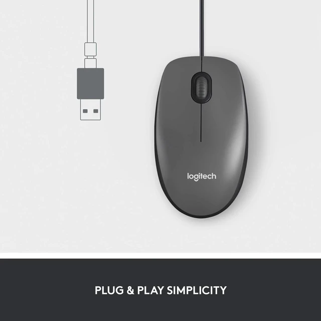 Alt view image 3 of 5 - Logitech M100 Wired USB Mouse, 3-Buttons,1000 DPI Optical Tracking, Ambidextrous, Compatible with PC, Mac, Laptop, Gray