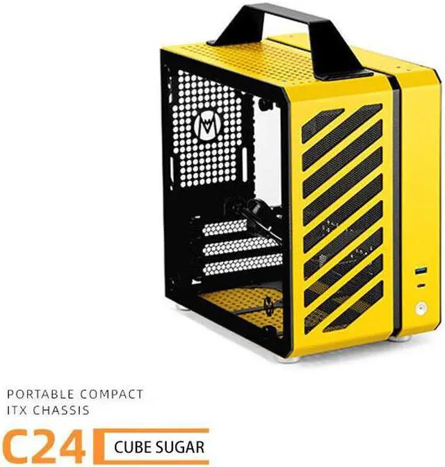 Main image of Mechanic Master C24 Small Cube Sugar Mini-ITX Chassis / Alumium / Steel / Temered Glass ITX Small Form Factor Computer Case Yellow