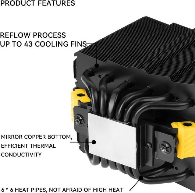 Alt view image 4 of 6 - Mechanic Master KK135 CPU Cooler 6 Heat 135mm Height Pipes Dual-Tower CPUAir Cooler with 120mm PWM Fan TDP 210W, CPU Fan for Intel 1700/1200/115X.AMD AM5/AM4