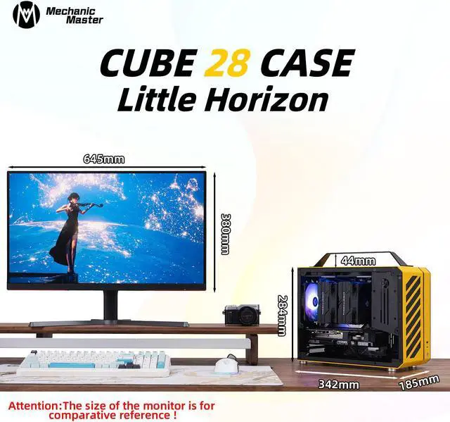 Alt view image 2 of 7 - Mechanic master C28 case | 17.9L ultra-compact portable handle MATX compatible with 240 Aio /162mm air-cooler options SFX & ATX power supply compatible space-saving PC case Case (Vitality Yellow)