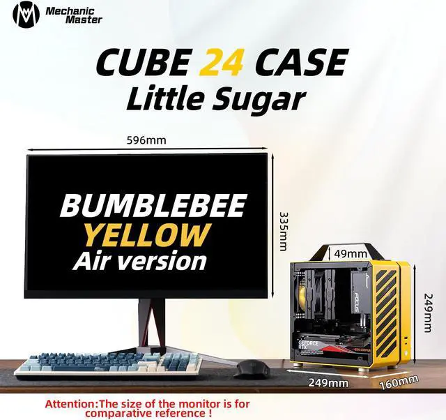 Alt view image 2 of 7 - Mechanic Master C24 Small Cube Sugar Mini-ITX Chassis / Alumium / Steel / Temered Glass ITX Small Form Factor Computer Case Yellow