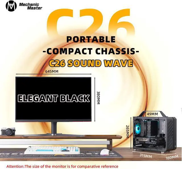 Alt view image 4 of 7 - Mechanic Master C26 Desktop Portable Mini MATX Case with Handle | 13.2L | SFX PSU Compatible | MATX Motherboard | 310mm GPU | 135mm Air Cooling  (Elegant Black)