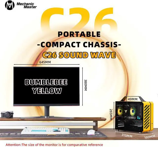 Alt view image 3 of 7 - Mechanic Master C26 Desktop Portable Mini MATX Case with Handle | 13.2L | SFX PSU Compatible | MATX Motherboard | 310mm GPU | 135mm Air Cooling  (Vitality Yellow)
