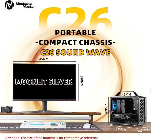 Alt view image 3 of 7 - Mechanic Master C26 Desktop Portable Mini MATX Case with Handle | 13.2L | SFX PSU Compatible | MATX Motherboard | 310mm GPU | 135mm Air Cooling (Moonlight Silver)