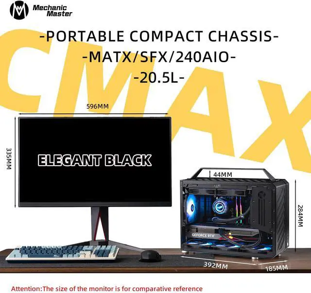 Alt view image 2 of 7 - Mechanical Master C+Max Desktop Compact with Handle - MATX case,specially designed for longer GPUs, supporting 240 AIO and ATX14cm/SFX PSU, Multi-Function Bracket (HDD/Fan)  (Elegant Black)