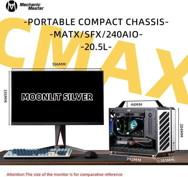 Alt view image 2 of 7 - Mechanical Master C+Max Desktop Compact with Handle - MATX case,specially designed for longer GPUs, supporting 240 AIO and ATX14cm/SFX PSU, Multi-Function Bracket (HDD/Fan)  (Moonlight Silver)