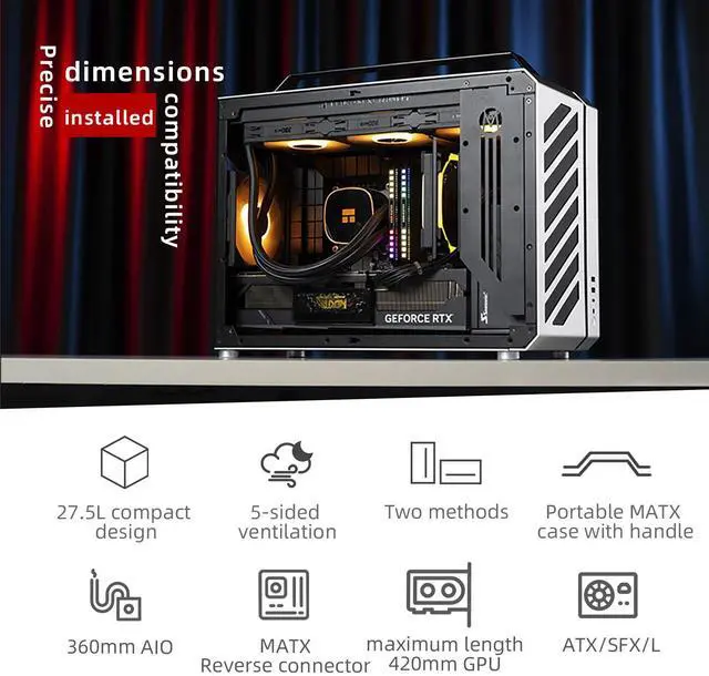 Alt view image 3 of 7 - Mechanic Master C30Pro Compact MATX Case - Reverse Connector Motherboard Support, 360mm AIO Compatibility, RAM Cooling Fan Bracket, Portable Handle,4-Slot Design (Moonlight Silver)