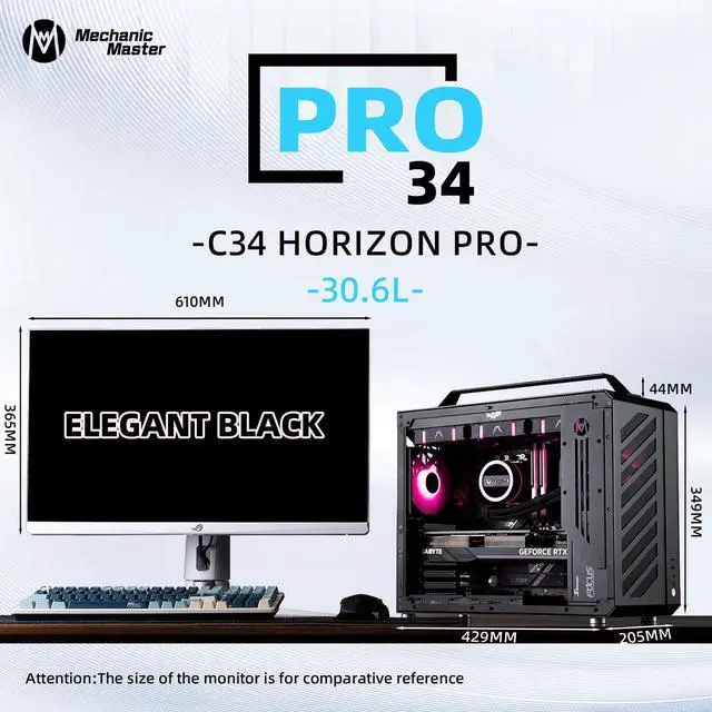 Alt view image 2 of 7 - Mechanic master C34pro side penetrating 360 water-cooled eatx portable desktop computer aluminum alloy case Black