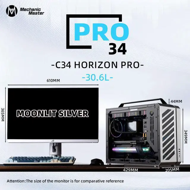 Alt view image 2 of 7 - Mechanic master C34pro side penetrating 360 water-cooled eatx portable desktop computer aluminum alloy case Silver