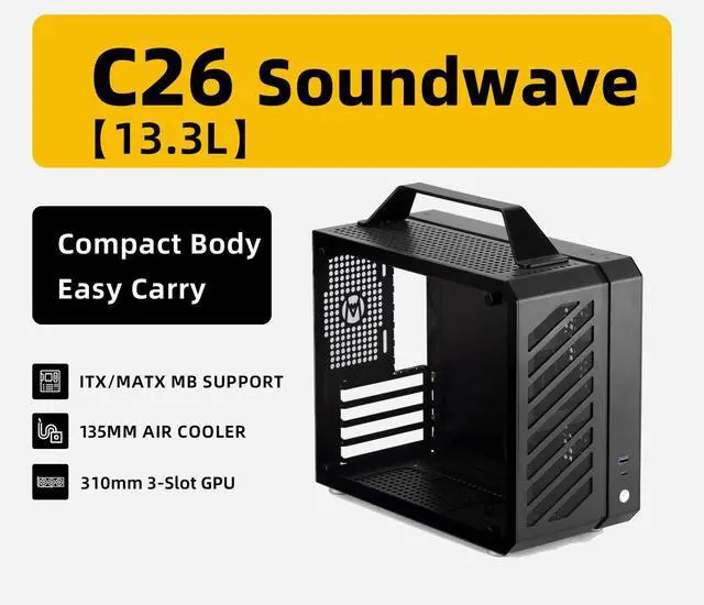 Alt view image 5 of 7 - Mechanic Master C26 Soundwave 13.3L Portable MATX Mini PC Case | Aluminum Chassis with Carry Handle, Supports SFX PSU, 310mm GPU, 135mm Air Cooler, Compact Travel Deskt