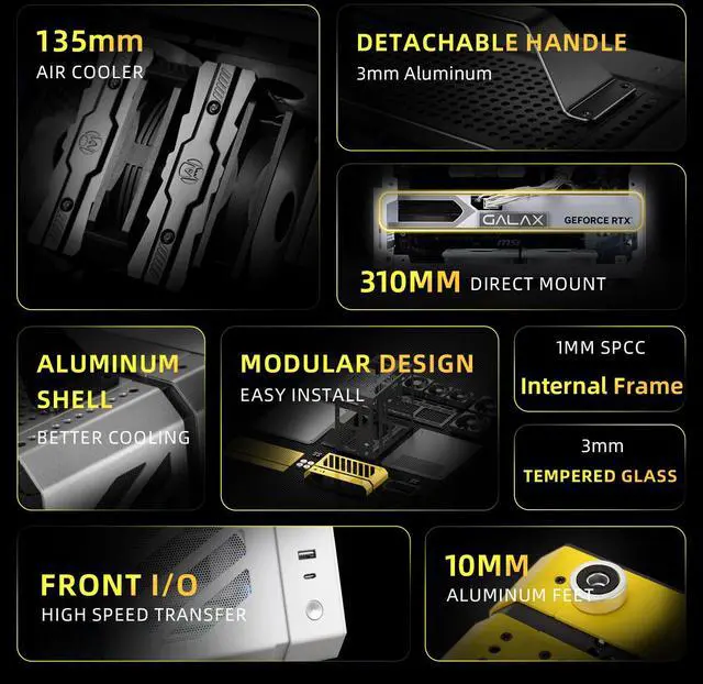 Alt view image 3 of 7 - Mechanic Master C26 Soundwave 13.3L Portable MATX Mini PC Case | Aluminum Chassis with Carry Handle, Supports SFX PSU, 310mm GPU, 135mm Tower Air Cooler, Compact Travel Deskt