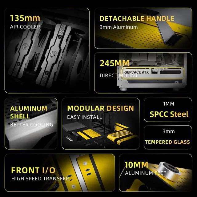 Alt view image 3 of 7 - Mechanic Master C24 Mini ITX PC Case, 9.9L Compact Chassis, Support 135mm Air Cooler, SFX PSU, 245mm Graphics Card, Multiple Color Options Yellow