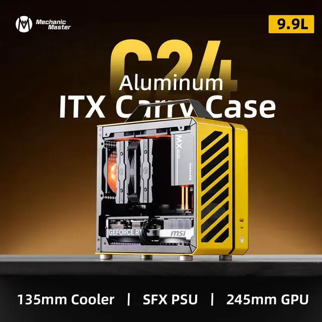 Alt view image 2 of 7 - Mechanic Master C24 Mini ITX PC Case, 9.9L Compact Chassis, Support 135mm Air Cooler, SFX PSU, 245mm Graphics Card, Multiple Color Options Yellow