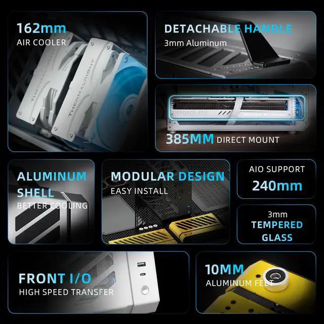 Alt view image 3 of 7 - Mechanic Master C+Max Compact MATX PC Case Aluminum Shell SPCC Frame Support 385mm GPU 240mm AIO ATX 14cm PSU Gaming Chassis
