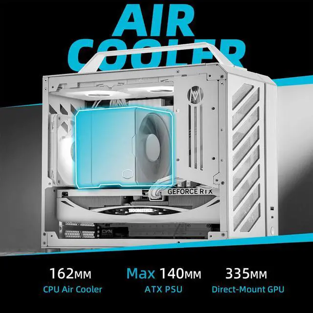 Alt view image 4 of 7 - Mechanic master C28 case | 17.9L ultra-compact portable handle MATX compatible with 240 Aio /162mm air-cooler options SFX & ATX power supply compatible space-saving PC case Case (Elegant Black)