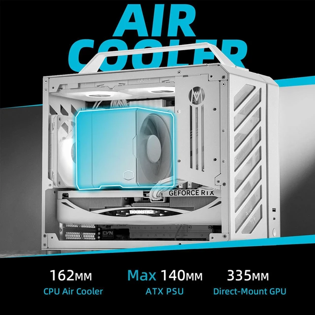 Alt view image 4 of 7 - Mechanic master C28 case | 17.9L ultra-compact portable handle MATX compatible with 240 Aio /162mm air-cooler options SFX & ATX power supply compatible space-saving PC case Case (Polar White)