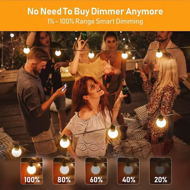 Alt view image 5 of 5 - 25Ft G40 Globe String Lights App Control RGB Warm White Patio LED Outdoor Fairy Light Waterproof Dimmable Bulbs Hanging Sockets For Wedding Garden Backyard Decoration Ceramic Multi-Color