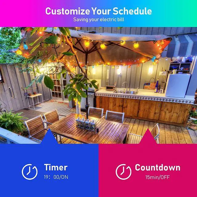 Alt view image 3 of 5 - 25Ft G40 Globe String Lights App Control RGB Warm White Patio LED Outdoor Fairy Light Waterproof Dimmable Bulbs Hanging Sockets For Wedding Garden Backyard Decoration Ceramic Multi-Color