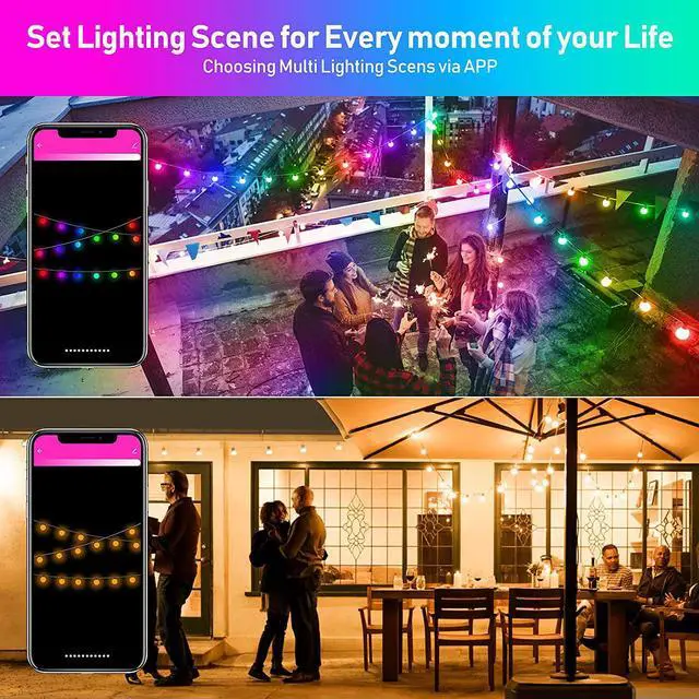 Alt view image 2 of 5 - 25Ft G40 Globe String Lights App Control RGB Warm White Patio LED Outdoor Fairy Light Waterproof Dimmable Bulbs Hanging Sockets For Wedding Garden Backyard Decoration Ceramic Multi-Color