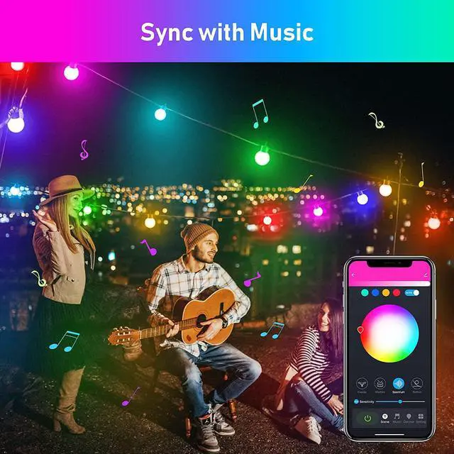 Alt view image 4 of 5 - 25Ft G40 Globe String Lights App Control RGB Warm White Patio LED Outdoor Fairy Light Waterproof Dimmable Bulbs Hanging Sockets For Wedding Garden Backyard Decoration Ceramic Multi-Color
