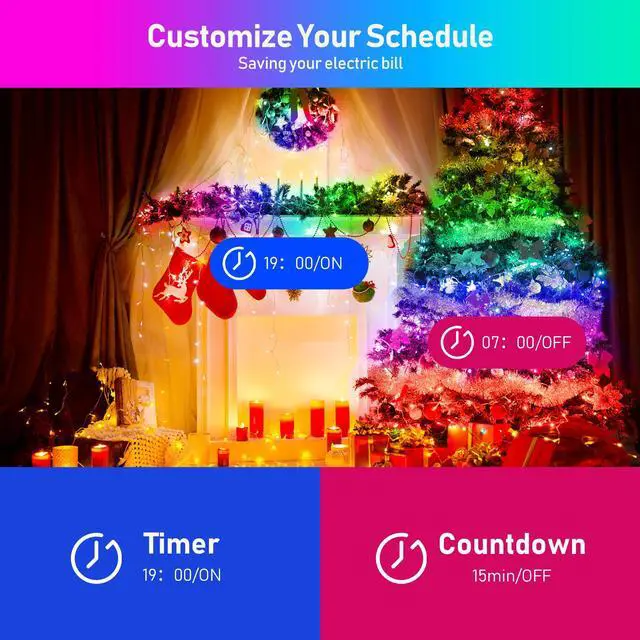 Alt view image 4 of 6 - Colourful Smart Fairy Lights 20 Dynamic Modes 4 Music Sync APP+Remote Control for Christmas Garland Bedroom Party Bottle Décor