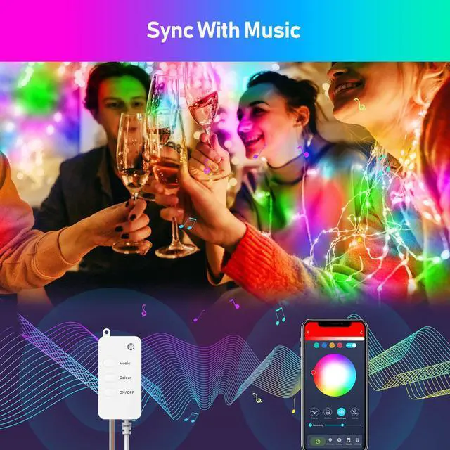 Alt view image 3 of 6 - Colourful Smart Fairy Lights 20 Dynamic Modes 4 Music Sync APP+Remote Control for Christmas Garland Bedroom Party Bottle Décor