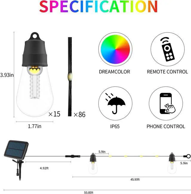 Alt view image 7 of 7 - LED Fairy Solar String Lights IP65 Waterproof Outdoor S14 Christmas Decoration Bulb Holiday Garland Garden Solar Lamp for Patio